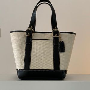 Coach straw and leather small bucket bag